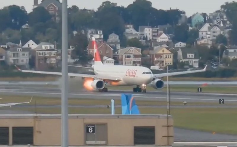 Swiss International Air Lines plane had a problem when take off from Logon International Airport (USA) on September 16. Photo: Log in Flight