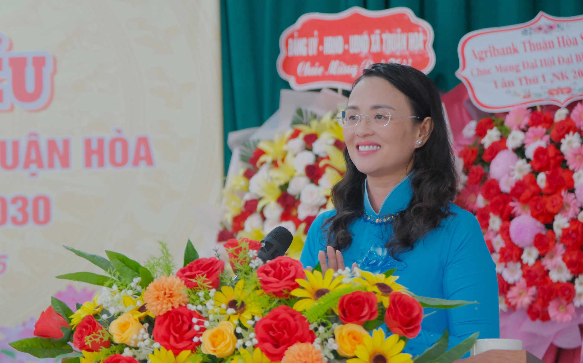 Ba Le Thi Suong Mai - Uy vien Ban Chap hanh Tong LDLD Viet Nam, Thanh uy vien, Pho Chu tich Uy ban MTTQ Viet Nam thanh pho, Chu tich LDLD TP Can Tho - phat bieu tai Dai hoi. Anh: My Ly