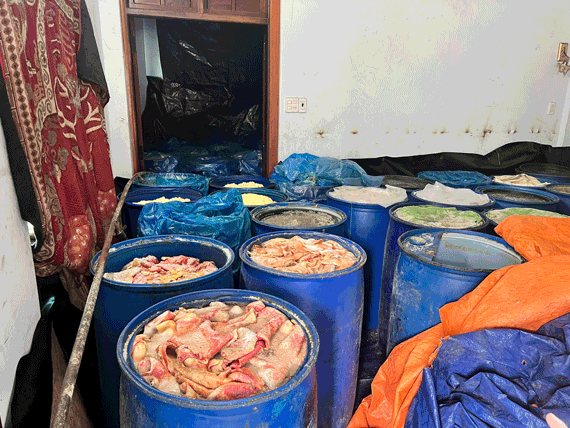 豚皮を含む数十個の箱が重度の悪臭を放っています。写真:クイ・ホアン