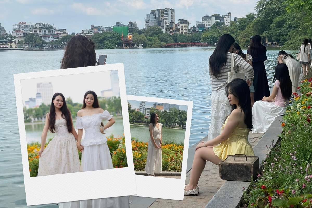The poet turned Hoan Kiem Lake into a fairy tale studio, checking in brilliantly in early autumn. Photo: Thanh Binh