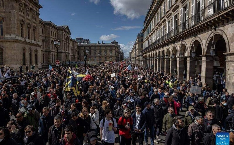 People protest pension reform plans in Paris, France, on April 13, 2023. Photo: Xinhua