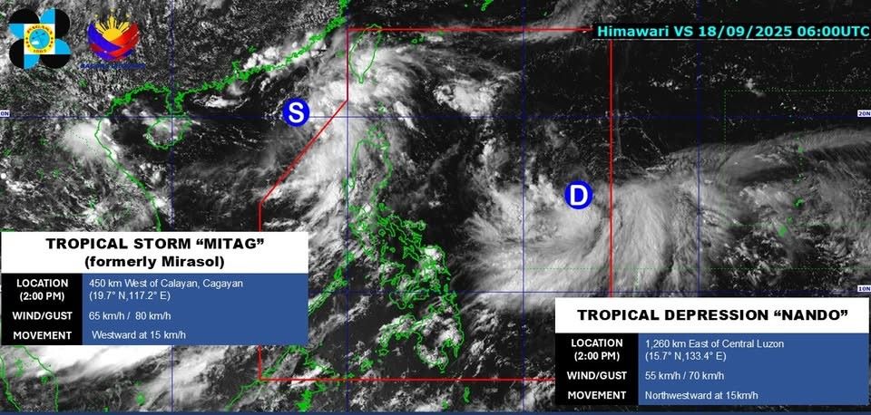Vi tri tam bao so 8 va ap thap nhiet doi Nando. Anh: PAGASA