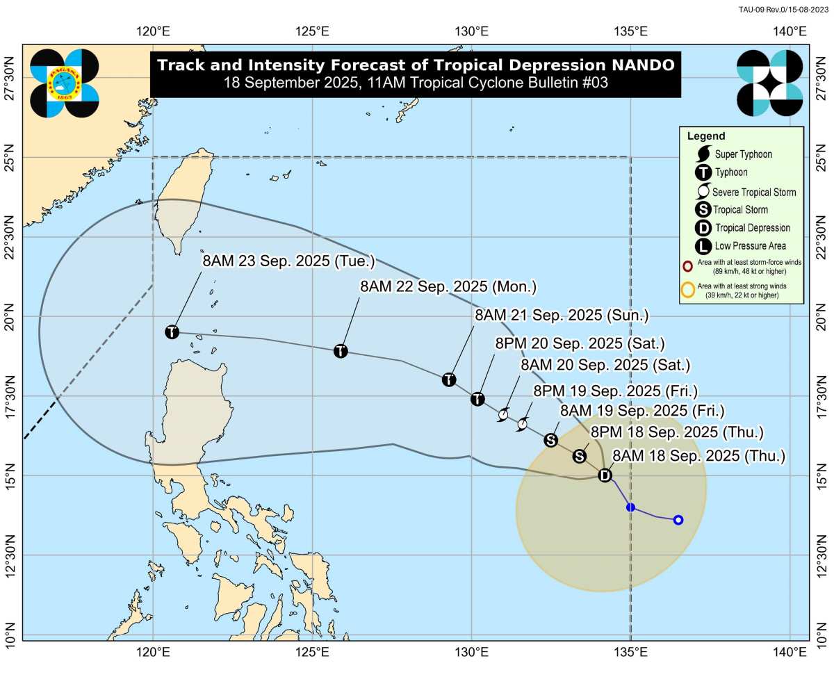 Du bao duong di cua ap thap nhiet doi Nando. Anh: PAGASA