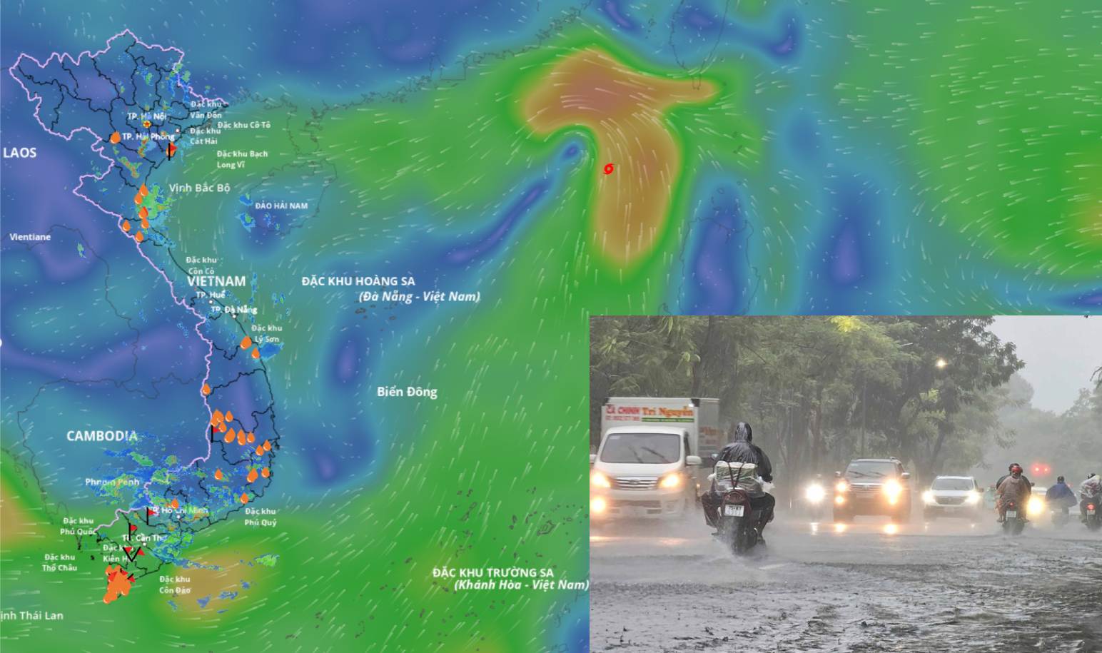 The circulation after storm No. 8 is forecast to cause thunderstorms in the North from September 23. Source of the storm at 4:00 p.m. on September 18: Vietnam Disaster Monitoring System