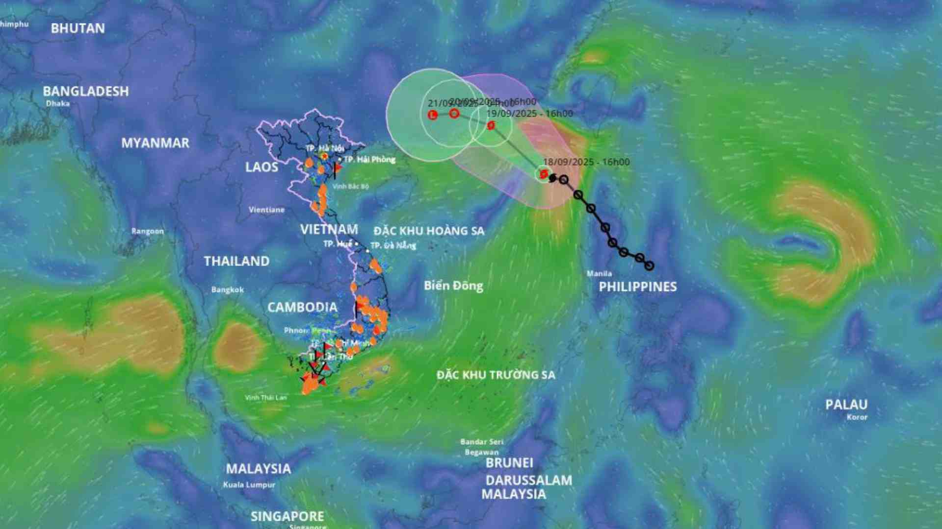 Location of storm No. 8 at 4:00 p.m. on September 18. Source: Vietnam Disaster Monitoring System