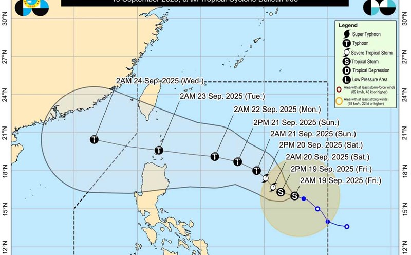 Forecast of the path of potential storm No. 9 (storm Ragasa). Photo: PAGASA