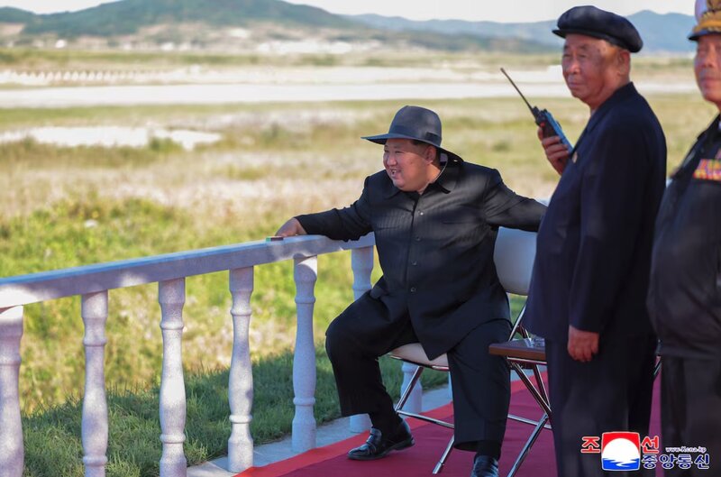 North Korean leader Kim Jong-un oversees UAV testing activities. Photo: KCNA