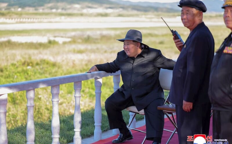 North Korean leader Kim Jong-un oversees UAV testing activities. Photo: KCNA