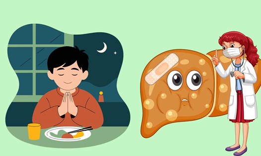 Thói quen ăn khuya làm tăng nguy cơ gan nhiễm mỡ. Ảnh đồ họa: Hoàng Lộc