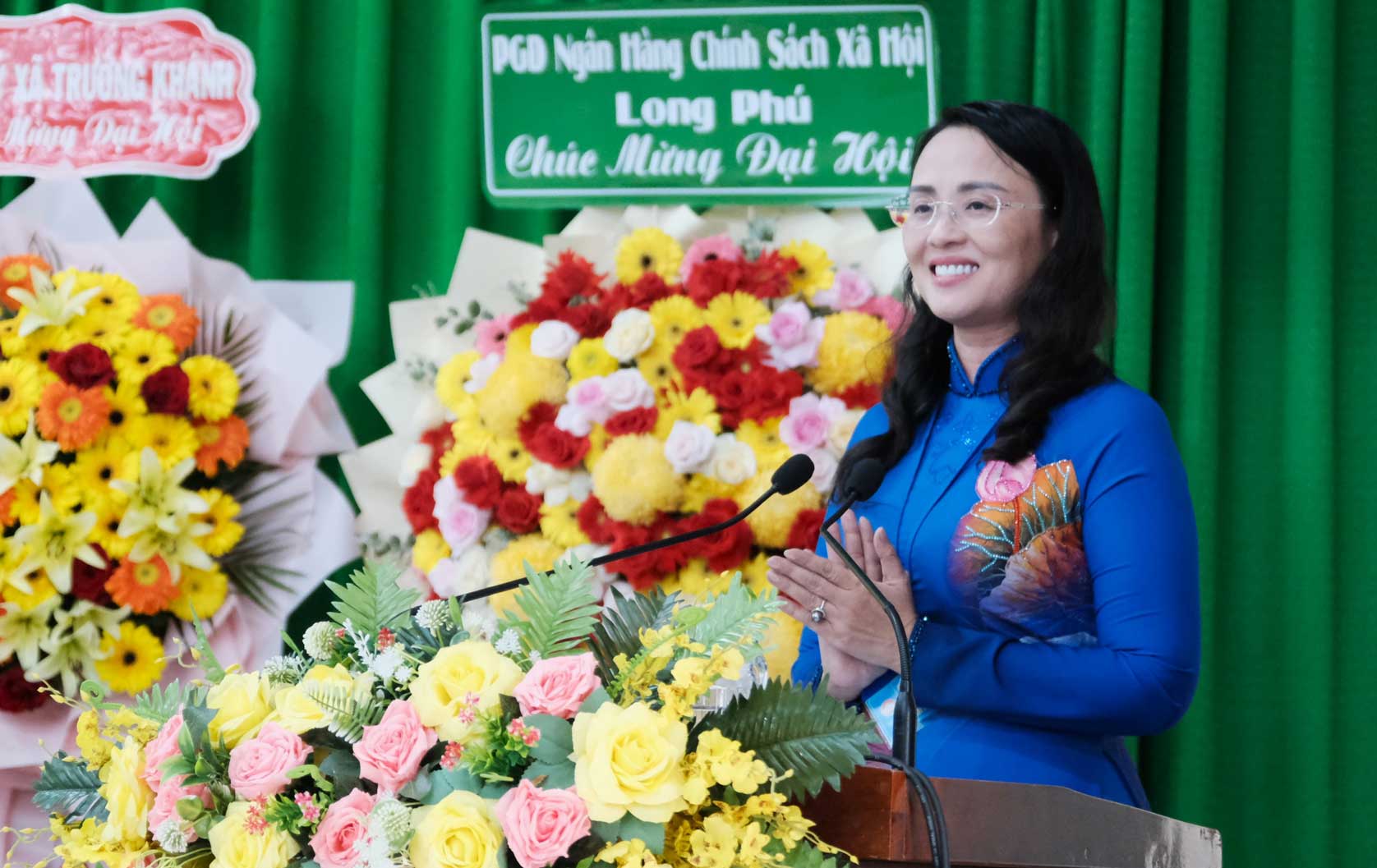 Ba Le Thi Suong Mai - Uy vien Ban Chap hanh Tong LDLD Viet Nam, Thanh uy vien, Pho Chu tich Uy ban MTTQ Viet Nam thanh pho, Chu tich LDLD TP Can Tho - phat bieu tai Dai hoi. Anh: My Ly
