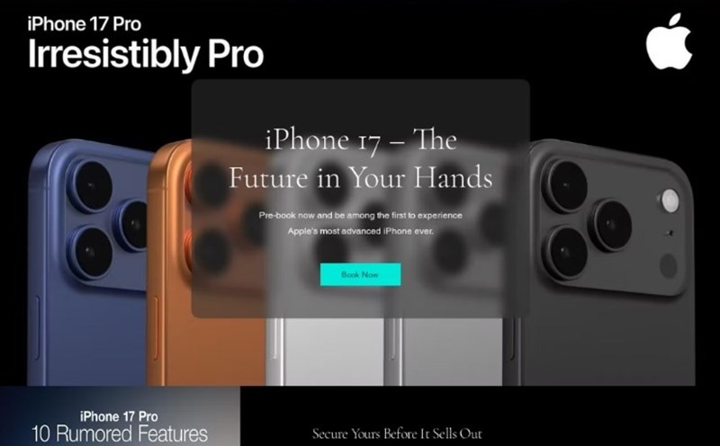 A fraudulent website impersonates Apple's official website with an " book now" button that leads to a form that collects users' financial data. Photo: Nhien Do
