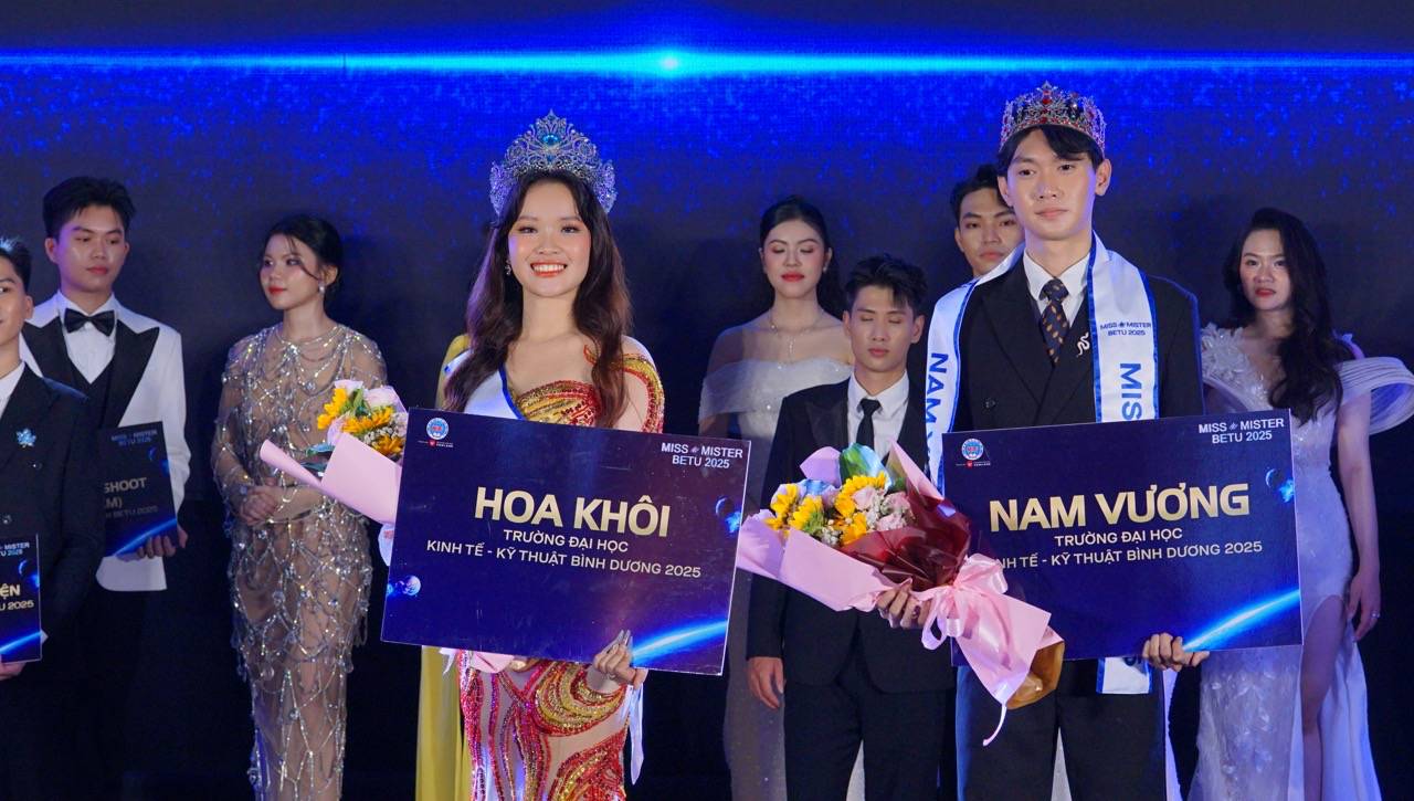 Nguyen Thi Phuong Thao와 Nguyen Quoc Viet이 미스 & 미스터 베누 2025에서 최고 자리에 올랐습니다. 사진: 조직위원회.