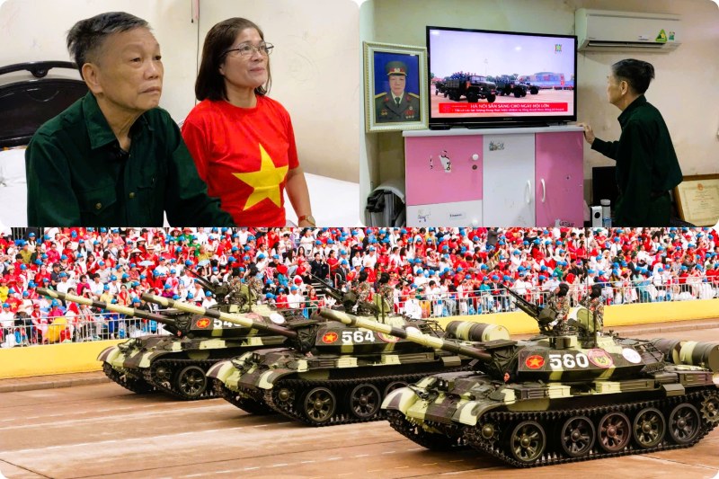 Vo chong nguoi linh Truong Son Trinh Van Tham o Da Nang, boi hoi doi theo tung nhip buoc quan hanh trong ngay Tet Doc lap. Anh: Nguyen Hoang