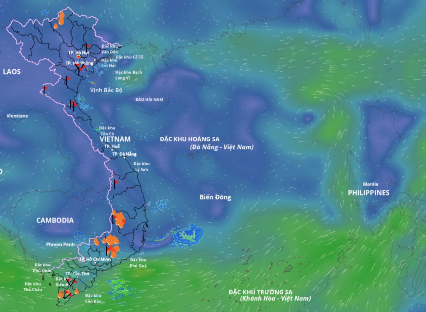 The low pressure area is forecast to cause showers and thunderstorms in the central and southern East Sea. Source: Vietnam Disaster Monitoring System
