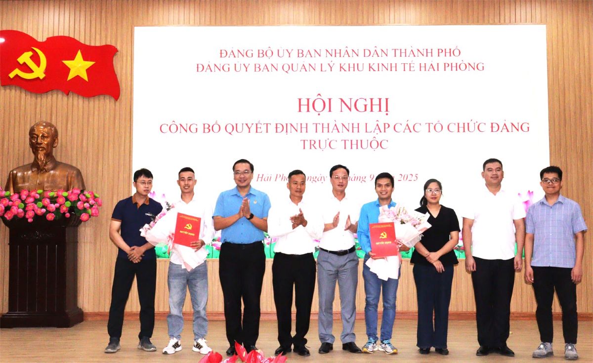 The Party Committee of the Hai Phong Economic Zone Management Board admits new party members and establishes Party organizations at enterprises. Photo: Hai Phong Portal