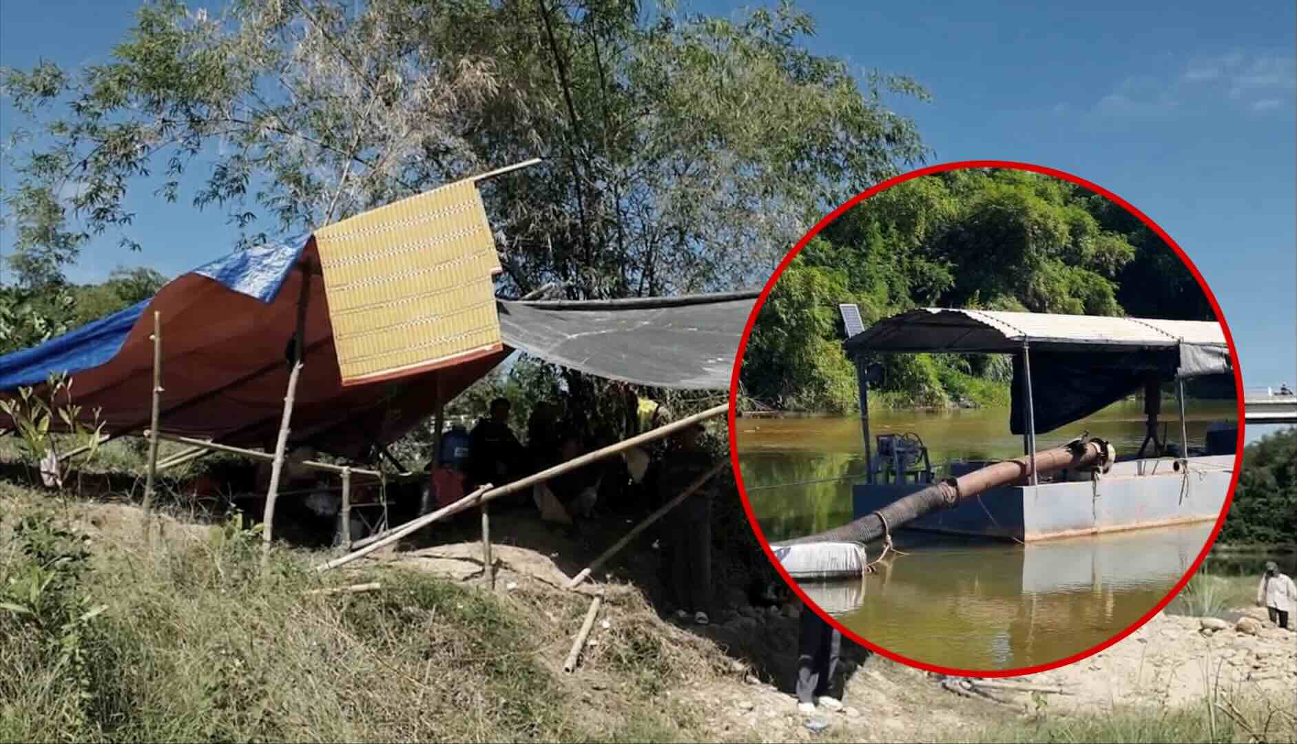 Les habitants de Quang Tri construisent des abris au bord de la riviere pour protester contre l'extraction de sable. Photo : Han Nguyen