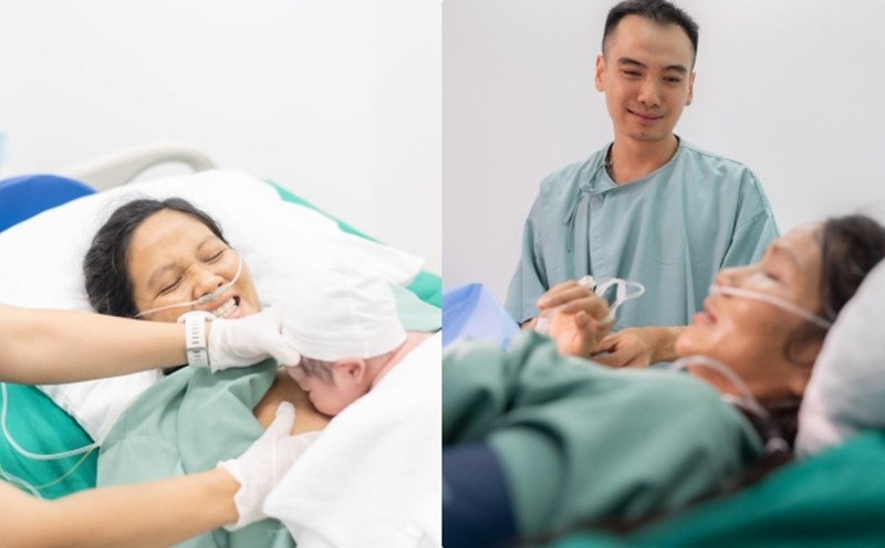 Miss H'hen Nie's husband burst into tears of happiness when his wife gave birth to their first child. Photo: Provided by the character.