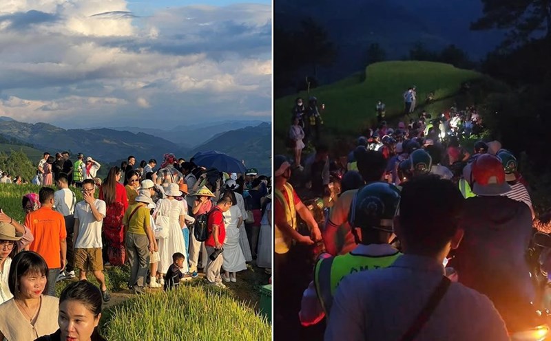 Mu Cang Chai welcomes visitors crowdedly from morning to night on weekends. Photo provided by the character