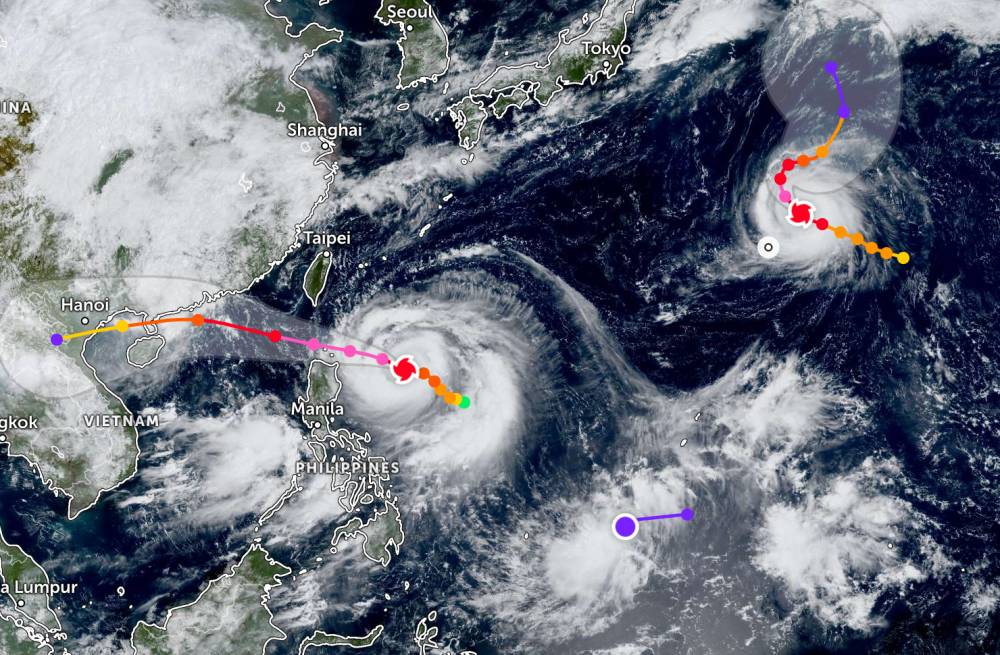 Sieu bao Neoguri (phai) va Ragasa (trai) hoat dong manh tren bien. Anh: JWTC