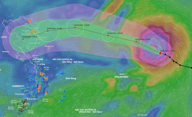 Updated location and path of storm Ragasa at 2:00 p.m. on September 21. Source: Vietnam Disaster Monitoring System