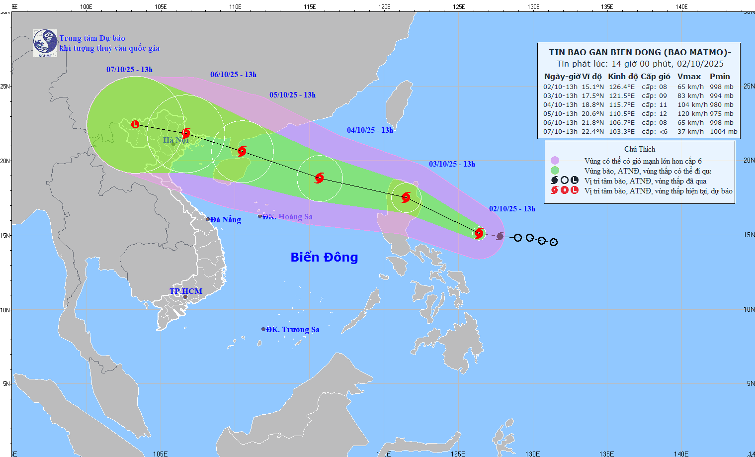 La tempete Matmo devrait toucher la mer de l'Est vers la fin de la soiree du 3 octobre et devenir la tempete n° 11. Photo : Centre national de previsions hydrometeorologiques