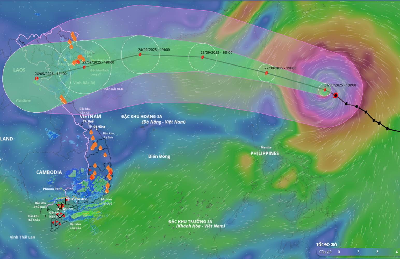 Updated location and path of storm Ragasa at 8:00 p.m. on September 21. Source: Vietnam Disaster Monitoring System