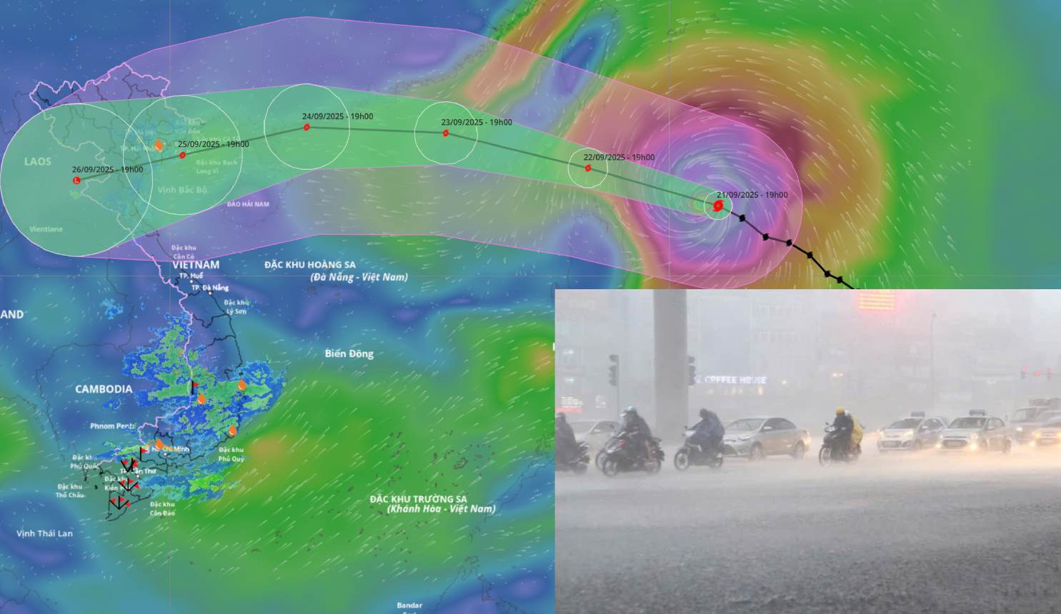 Super typhoon Ragasa is forecast to cause widespread heavy rain in the North and North Central regions from September 25. Source of the storm location at 9:00 p.m. on September 21: Vietnam Disaster Monitoring System