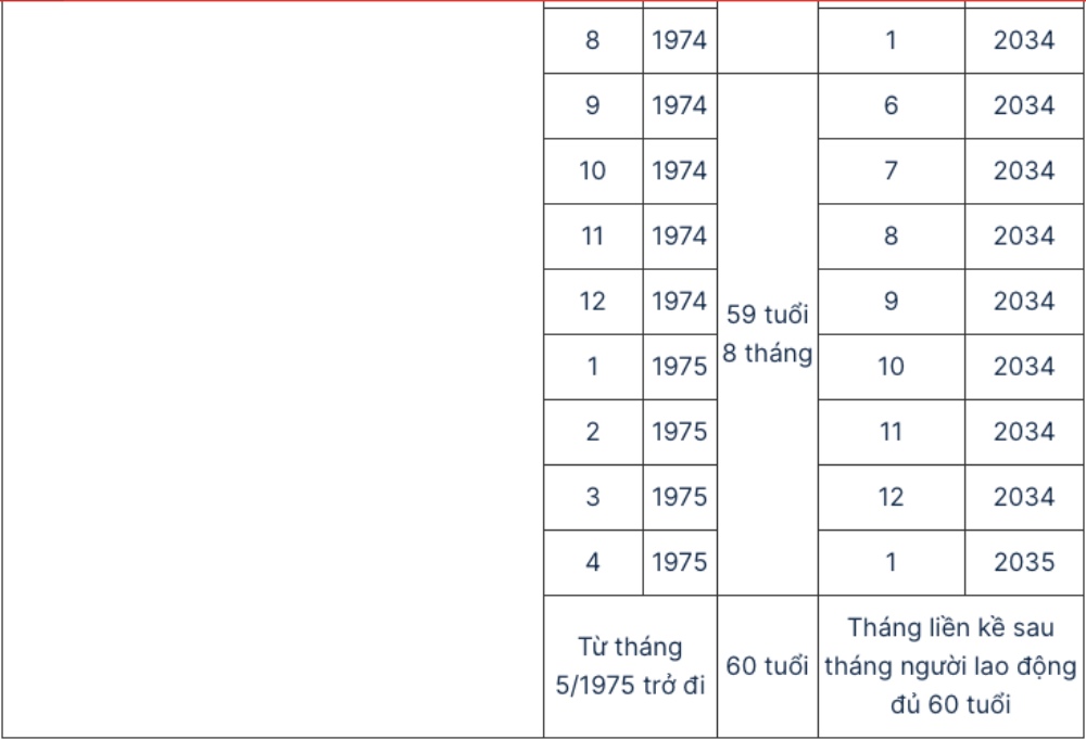 Lo trinh tuoi nghi huu trong dieu kien lao dong binh thuong gan voi thang, nam sinh tuong ung (Phu luc I ban hanh kem theo Nghi dinh so 135/2020/ND-CP). Anh: Pham Dong