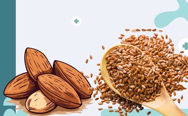 Flaxseeds and almonds combined effectively support visceral fat reduction. Graphic photo: Nguyen Ly