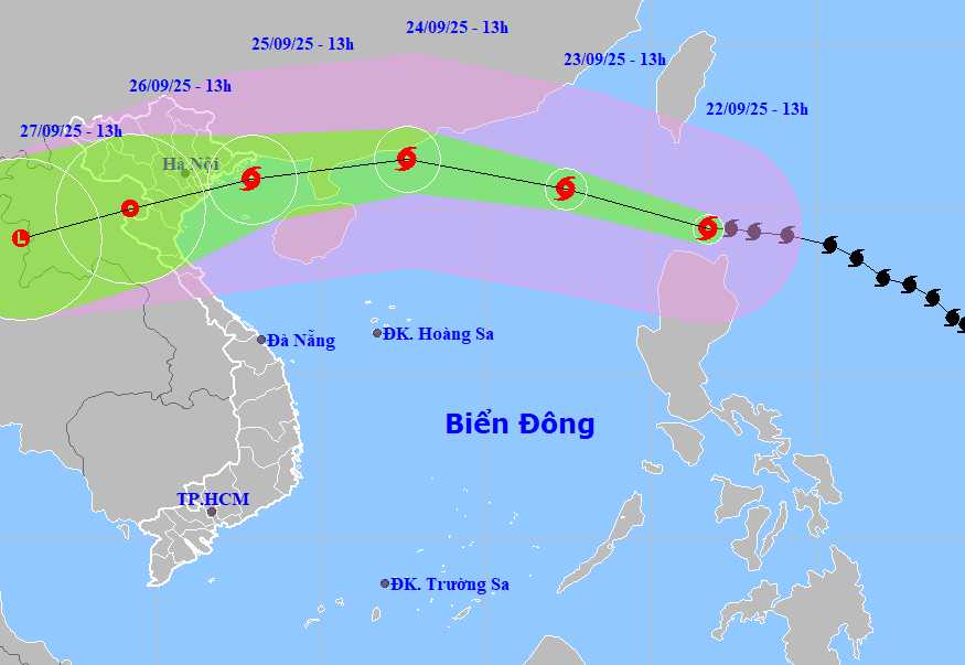 Sieu bao Ragasa tien sat khu vuc dat lien Philippines. Anh: Trung tam Du bao Khi tuong Thuy van quoc gia