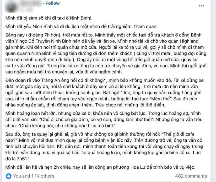 La touriste a ete accusee d'un chauffeur de taxi a Ninh Binh Sam. Photo: DIEU Anh