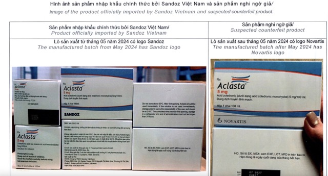 Images of official drug import products and suspected counterfeit products. Photo: Ministry of Health