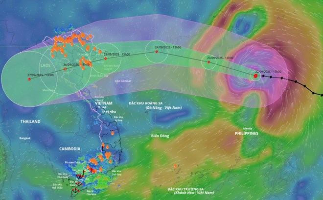 Updated location and path of storm Ragasa at 2:00 p.m. on September 22. Photo: Vietnam Disaster Monitoring System