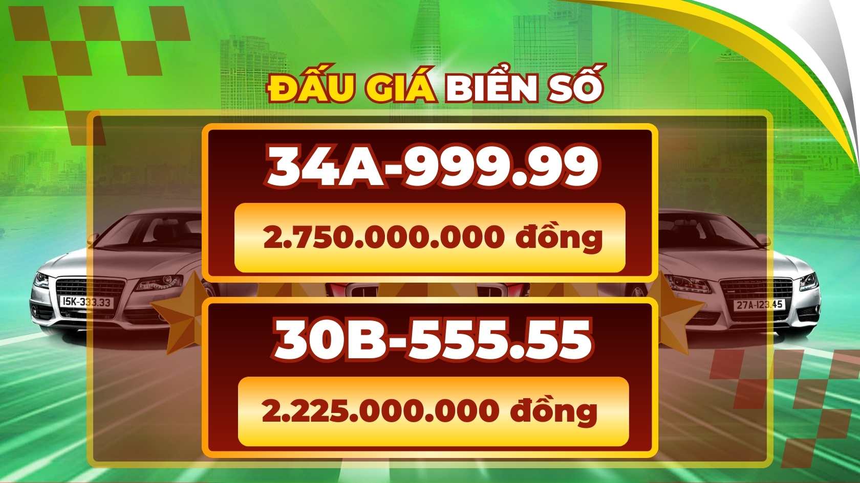 License plates 34A-999.99 and 30B-555.55 compete for prices in the session of September 22