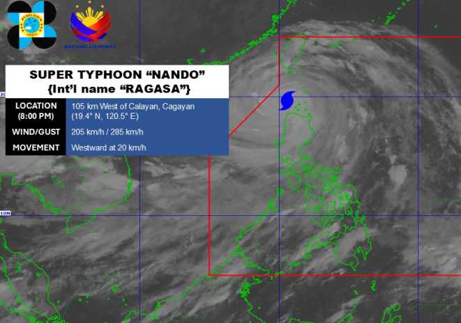 Cap nhat vi tri cua sieu bao Ragasa tren Bien Dong. Anh: PAGASA