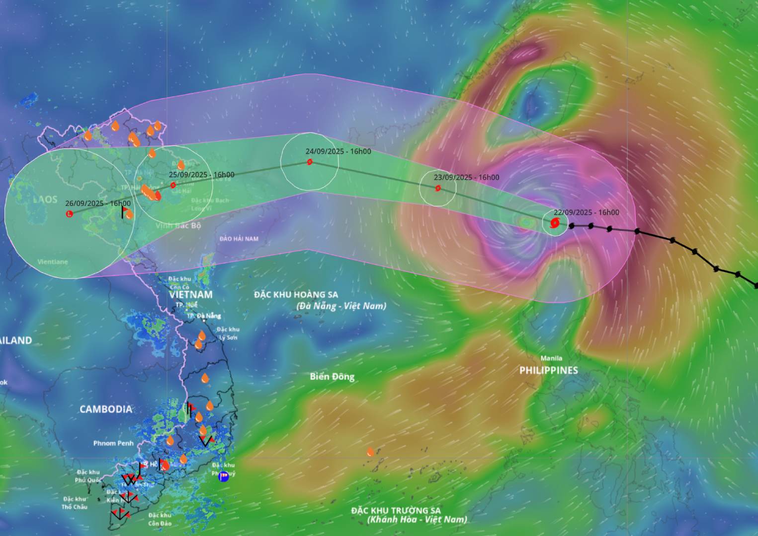 Updated location and path of super typhoon Ragasa at 10:00 p.m. on September 22. Photo: Vietnam Disaster Monitoring System