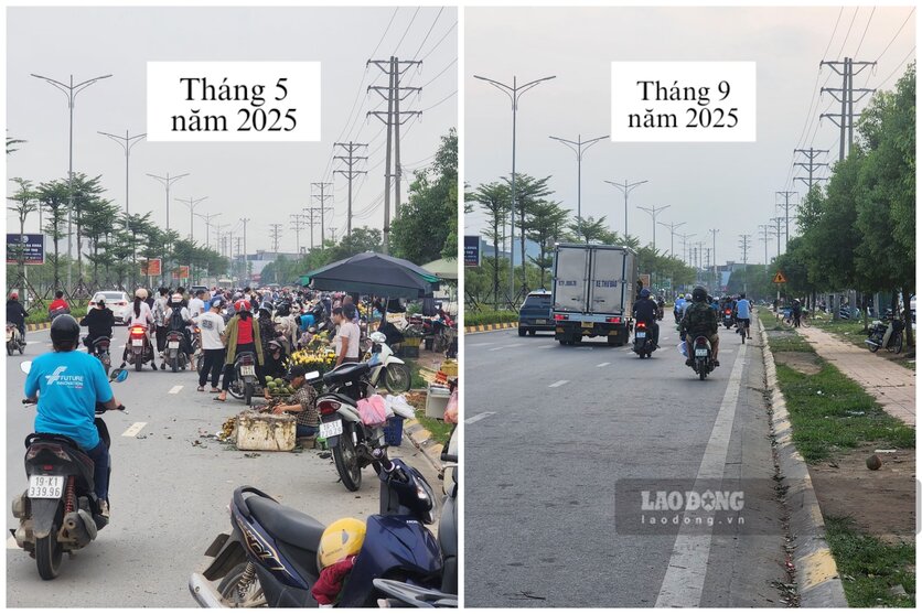 After a few months, the spontaneous market was packed with sellers and buyers on the sidewalk, and there were no more on the road. Photo: To Cong.