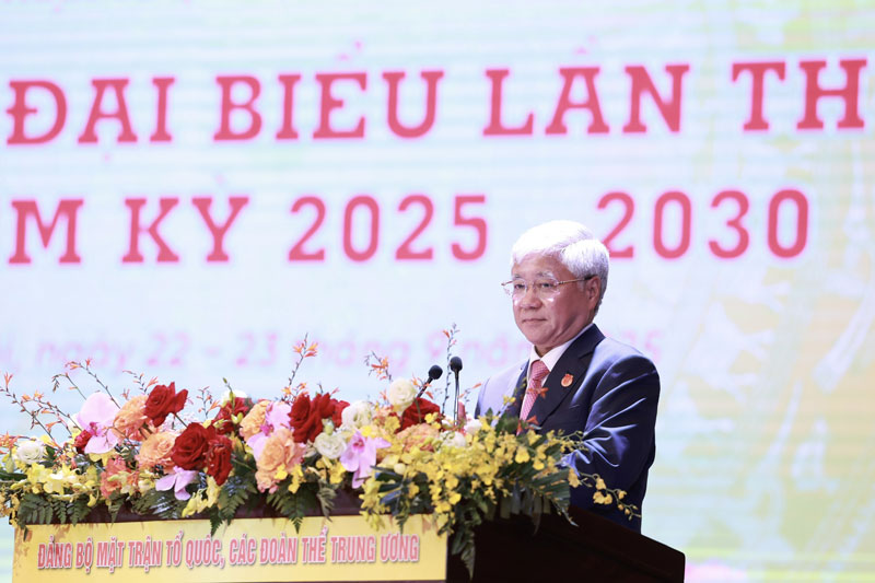 Dong chi Do Van Chien - Uy vien Bo Chinh tri, Bi thu Trung uong Dang, Bi thu Dang uy MTTQ, cac doan the Trung uong, Chu tich Uy ban Trung uong MTTQ Viet Nam phat bieu be mac dai hoi. Anh: Hai Nguyen
