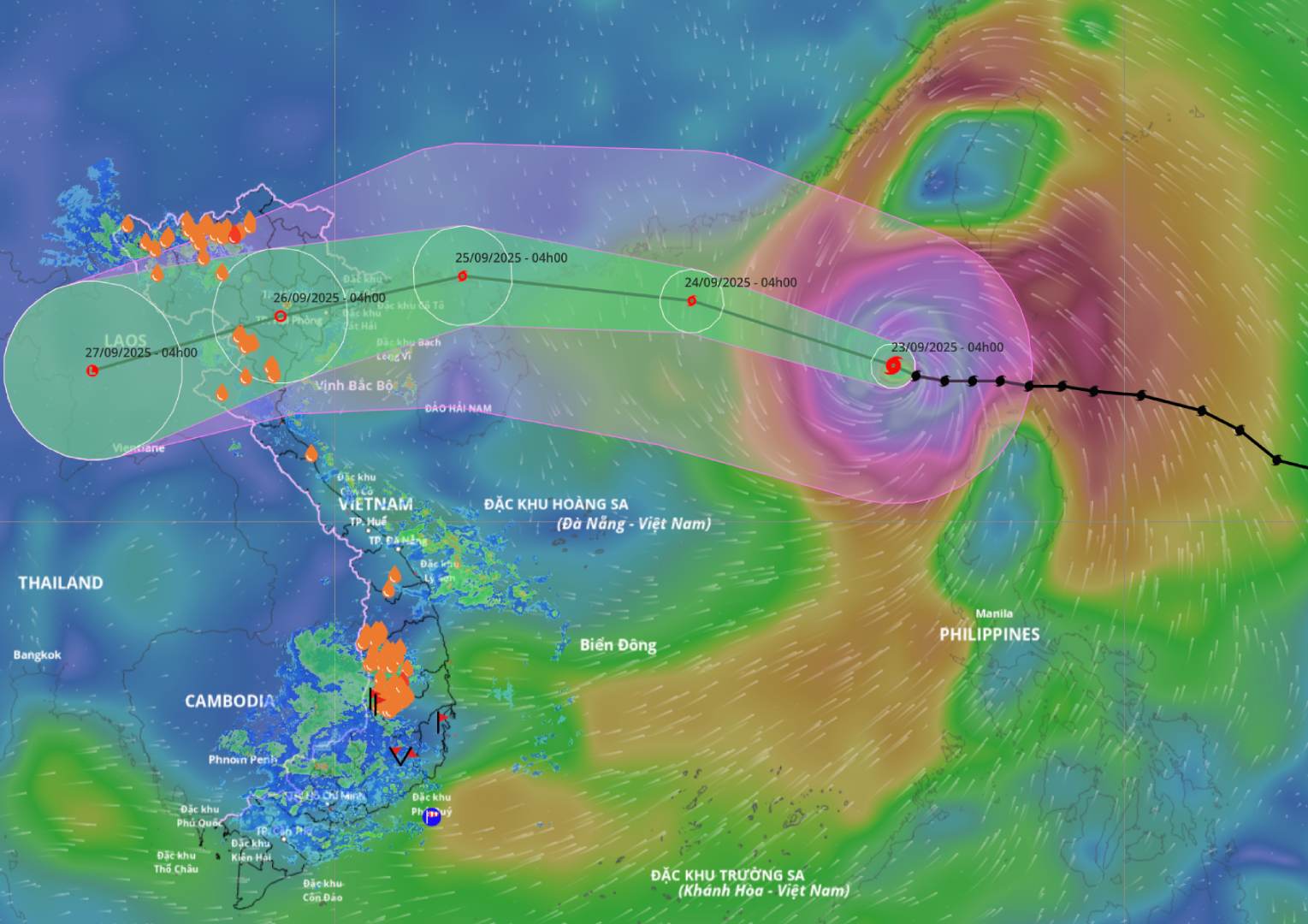 Updated location and path of super typhoon No. 9 Ragasa at 5:00 a.m. on September 23. Photo: Vietnam Disaster Monitoring System