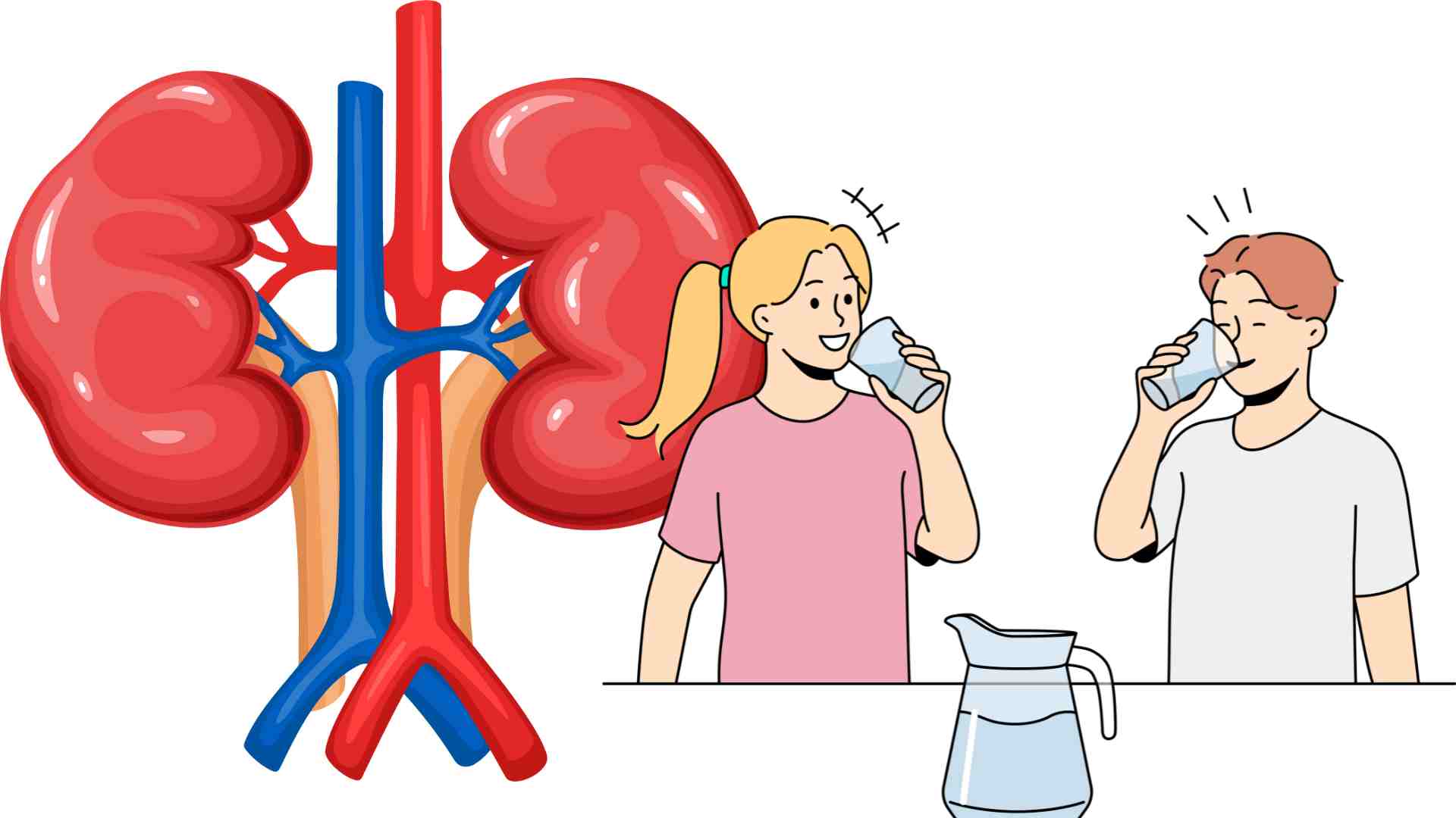 Boire de l'eau correctement est bon pour les reins. Graphique : Ha May