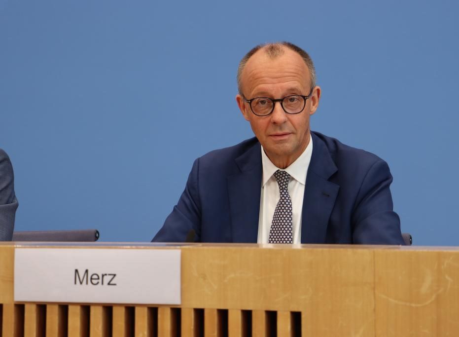 Thu tuong Duc Friedrich Merz trong cuoc hop bao ngay 18.7.2025 tai Berlin. Anh: Xinhua