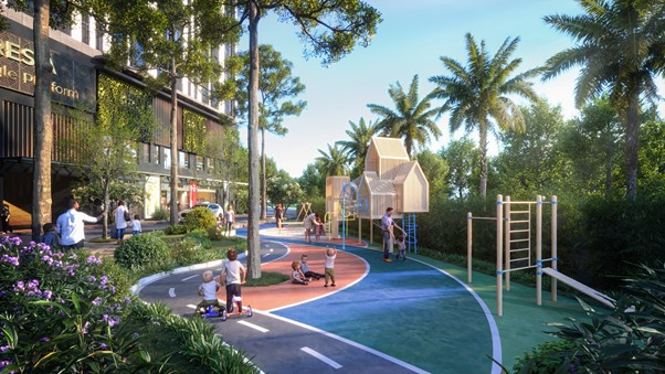 Khuon vien noi khu xanh mat va an toan, noi tre nho thoa suc vui choi, gia dinh tan huong nhung phut giay gan ket tron ven moi ngay. Anh: Fresia Riverside