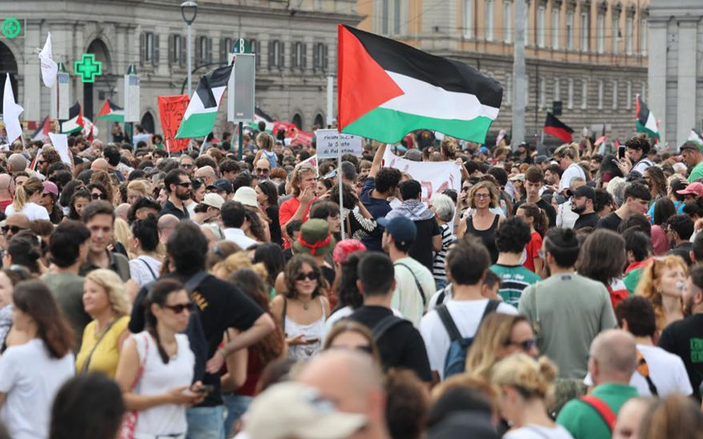 Manifestantes italianos se reunen en Roma para pedir al gobierno que reconozca al Estado de Palestina el 22 de septiembre Foto: Xinhua
