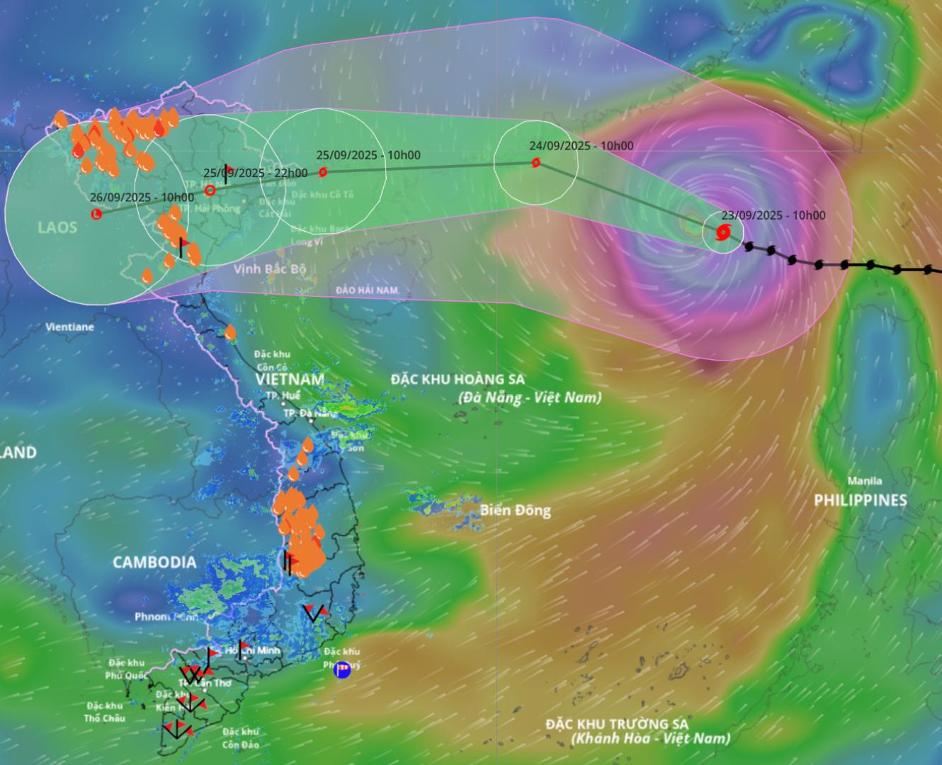 Updated location and path of super typhoon No. 9 Ragasa at 12:00 on September 23. Source: Vietnam Disaster Monitoring System