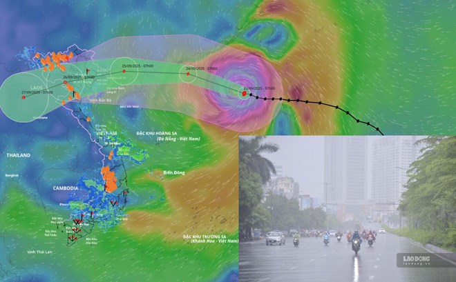 The circulation of super typhoon No. 9 Ragasa is forecast to start causing rain in the North from the night of September 24. Source of the storm at 8:00 a.m. on September 23: Vietnam Disaster Monitoring System