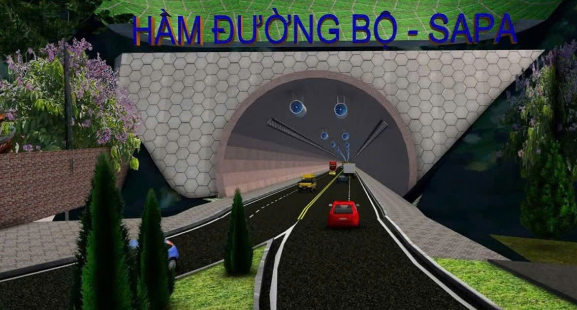 Phoi canh ham xuyen nui Ham Rong o Sa Pa voi 4 lan xe, mat cat ngang 15,3 m. Anh: UBND phuong Sa Pa