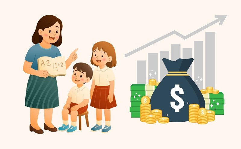 The highest salary coefficient for primary school teachers after removing regulations on division of classes. Graphics: Linh Dan