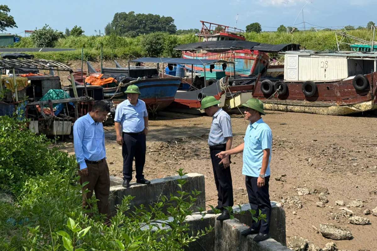 Lanh dao phuong Mong Cai 2 kiem tra cong tac dam bao an toan doi voi cac cong duoi de tren dia ban. Anh: Huu Viet