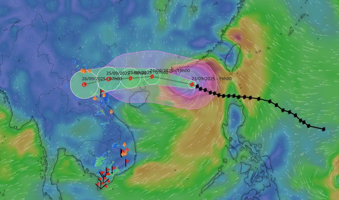 Updated location of storm No. 9 Ragasa at 2:00 p.m. on September 23. Source: Vietnam Disaster Monitoring System