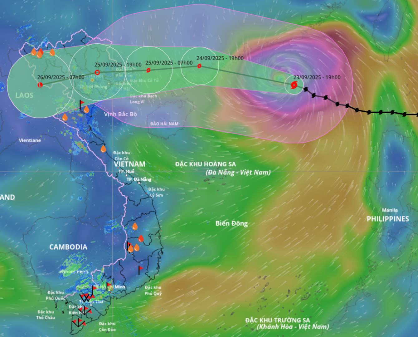 Updated location and path of super typhoon No. 9 Ragasa at 8:00 p.m. on September 23. Source: Vietnam Disaster Monitoring System